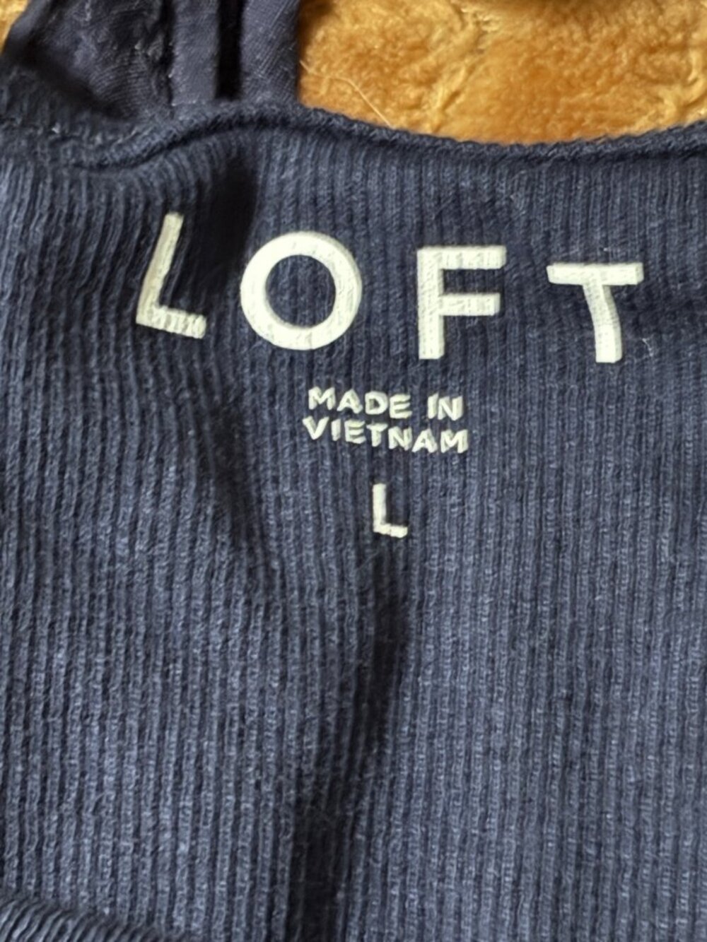 NWT New Loft Navy Crinkle Seersucker Puff-Sleeve Top Bow Back Cotton Stretch L - Picture 7 of 13